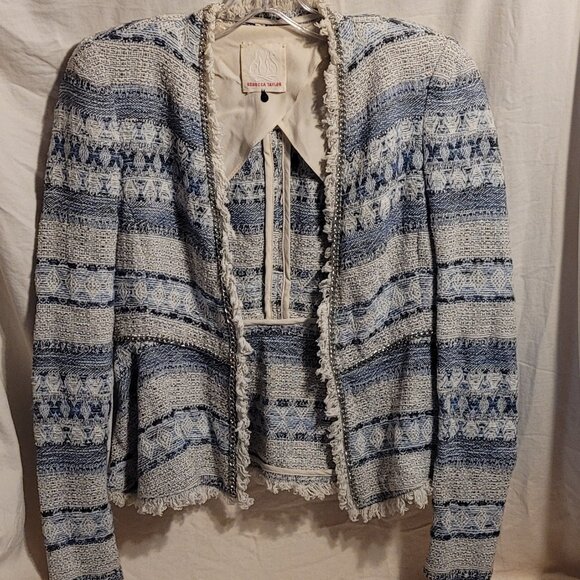 Rebecca Taylor Women's Tweed and Chain Open Front Fitted Blazer- Size 2 - Picture 1 of 10